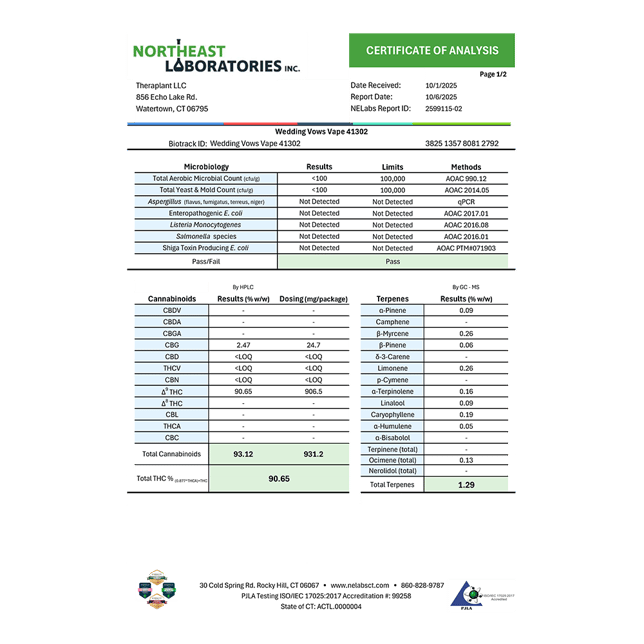 Theraplant  Wedding Vows (I) Vape Cartridge  C0040001302 - Image 3