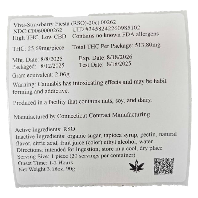 Viva - Strawberry Fiesta (I) RSO Gummies (25.69mg 20pk) C0060000262 - Image 2