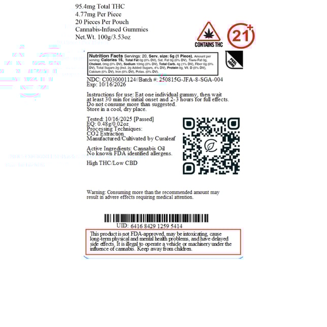 JAMS - Sour Green Apple (H) Fast Acting Jellies (4.77mg 20pk) C0030001124 - Image 2