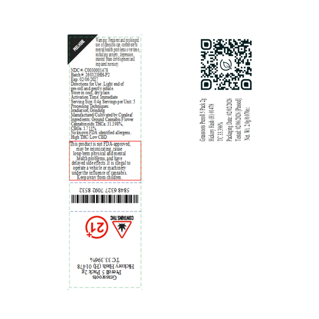 Grassroots - Hickory Hash (H) 0.4g Pre-Rolls 5pk (2g) C0030001478 - Image 2