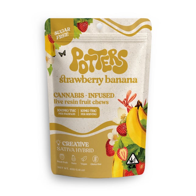 Strawberry Banana | Sugar-Free Live Resin Fruit Chews | 100mg THC | 10pk - Image 2