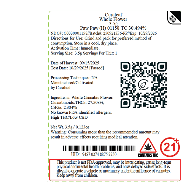 Curaleaf - Paw Paw (H) Flower  C0030001158 - Image 2