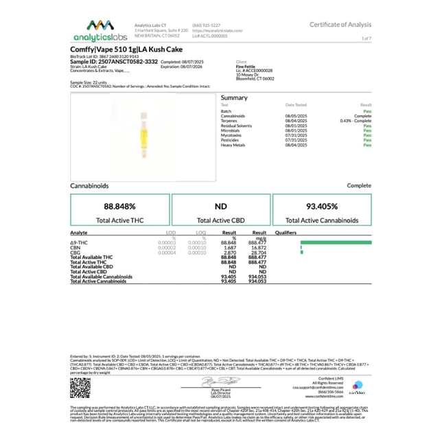 Comffy LA Kush Cake (H) Vape Cartridge C0140000062 - Image 3 Comffy LA Kush Cake (H) Vape Cartridge C0140000062 - Image 3