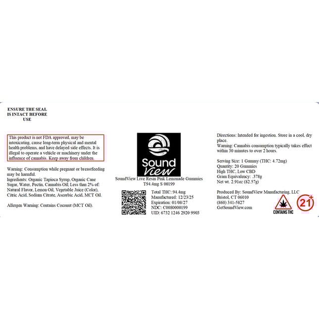 SoundView - Pink Lemonade (S) Live Resin Gummies (4.72mg 20pk) C0080000199 - Image 2