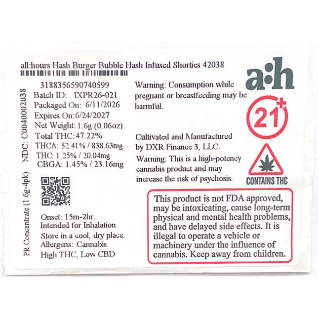 all:hours - Hash Burger (I) BH Infused Shorties 4pk (1.6g) C0040002038 - Image 2 all:hours - Hash Burger (I) BH Infused Shorties 4pk (1.6g) C0040002038 - Image 2