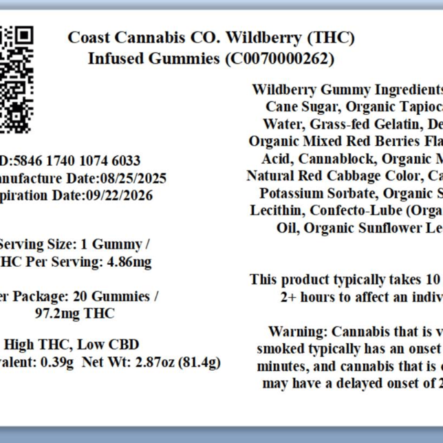 Coast Cannabis Co. - Wildberry (I) Gummies (4.86mg 20pk) C0070000262 - Image 3