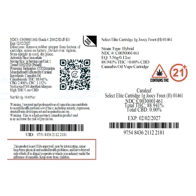 Select  Joocy Froot (H) Elite Vape Cartridge  C0030001461 - Image 2