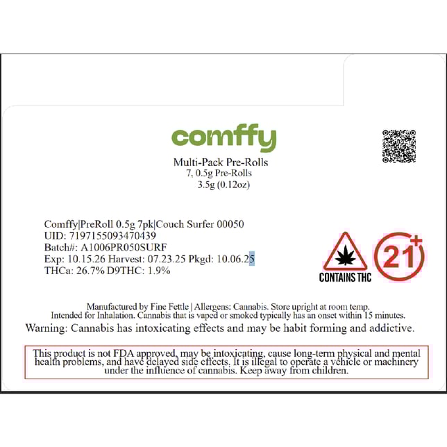 Comffy - Couch Surfer (I) 0.5g Pre-Rolls 7pk (3.5g) C0140000050 - Image 3 Comffy - Couch Surfer (I) 0.5g Pre-Rolls 7pk (3.5g) C0140000050 - Image 3
