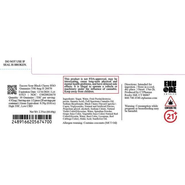 Encore - Sour Black Cherry (H) RSO Gummies (9.84mg 10pk) C0020026670 - Image 2 Encore - Sour Black Cherry (H) RSO Gummies (9.84mg 10pk) C0020026670 - Image 2