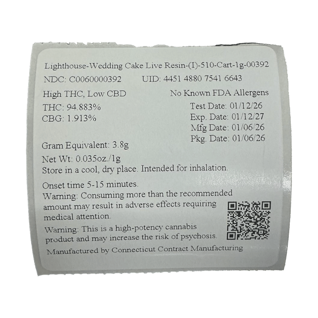 Lighthouse  Wedding Cake (I) Live Resin Vape Cartridge  C0060000392 - Image 2