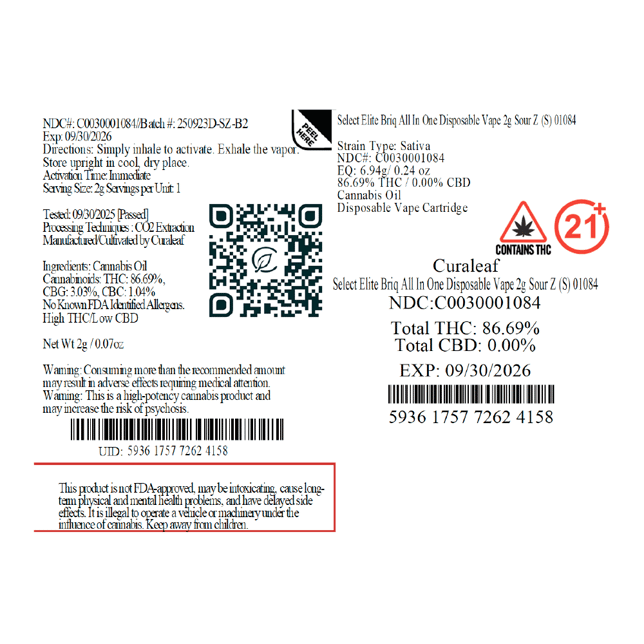 Select - Sour Z (S) BRIQ Disposable Vape (2g) C0030001084 *NP - Image 2
