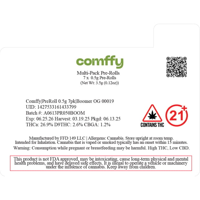 Comffy - Boomer OG (I) 0.5g Pre-Rolls 7pk (3.5g) C0140000019 - Image 2