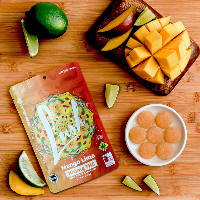 Gummies Lush Mango Lime (DOHC) Edibles - 10pk 100mg THC - Image 2