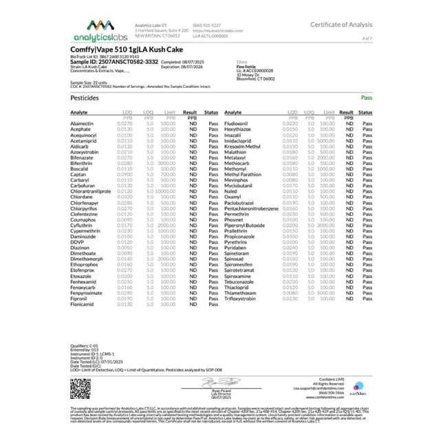 Comffy LA Kush Cake (H) Vape Cartridge C0140000062 - Image 6 Comffy LA Kush Cake (H) Vape Cartridge C0140000062 - Image 6