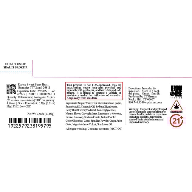 Encore - Sweet Berry Burst (I) Gummies (9.72mg 10pk) C0020026811 - Image 2