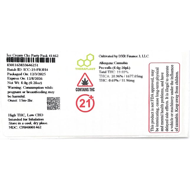 Theraplant - Ice Cream Cke (I) 0.4g Pre-Rolls 20pk (8g) C0040001462 - Image 2 Theraplant - Ice Cream Cke (I) 0.4g Pre-Rolls 20pk (8g) C0040001462 - Image 2