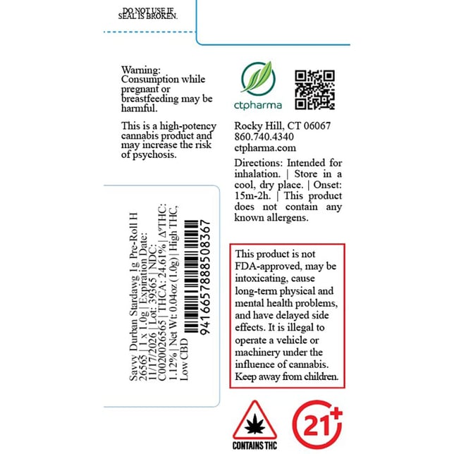 Savvy - Durban Stardawg (H) 1g Pre-Roll 1pk (1g) C0020026565 - Image 2