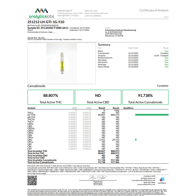 Lighthouse - Garlotti (I) Live Resin Vape Cartridge (1g) C0060000372 - Image 3