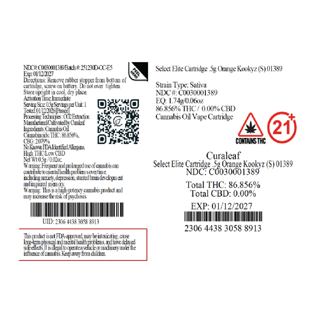 Select  Orange Kookyz (S) Elite Vape Cartridge  C0030001389 - Image 3