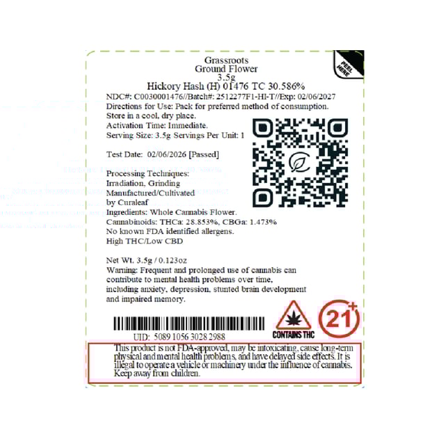 Grassroots - Hickory Hash (H) Ground Flower  C0030001476 - Image 2