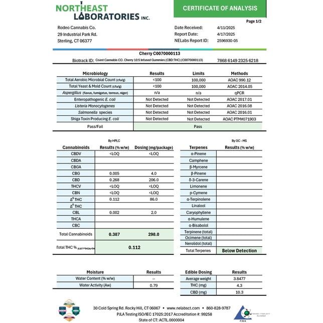 Coast Cannabis Co. - Cherry THC:CBD (I) Gummies (4.3mg THC 10.3mg CBD 20pk) C0070000113 - Image 3