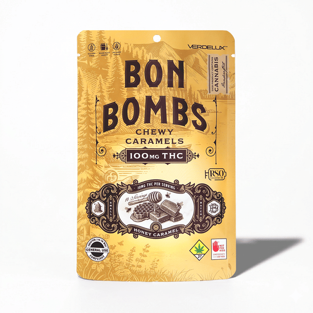 Caramels BON BOMBS Honey (DOHC) Edibles - 10pk 100mg THC - Image 1