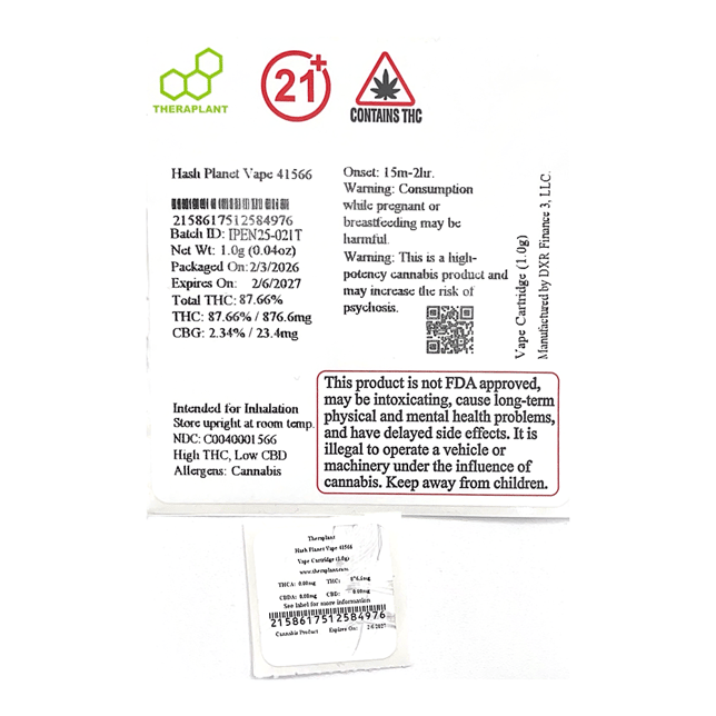 Theraplant  Hash Planet (I) Vape Cartridge  C0040001566 - Image 2