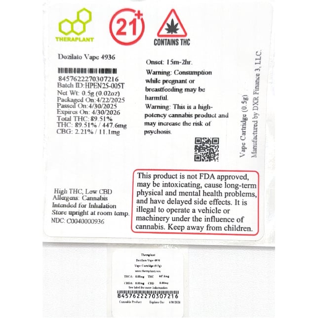 Theraplant  Dozilato (H) Vape Cartridge  C0040000936 - Image 2