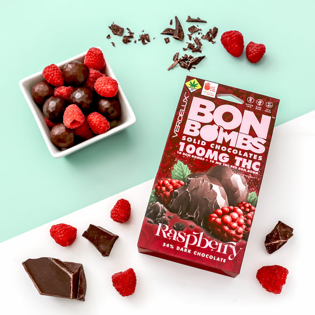 Chocolate BON BOMBS Raspberry (DOHC) Edibles - 10pk 100mg THC - Image 2 Chocolate BON BOMBS Raspberry (DOHC) Edibles - 10pk 100mg THC - Image 2