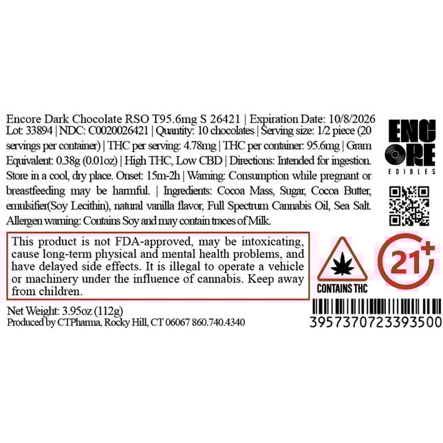 Encore - Dark (S) RSO Chocolate (9.96mg 10pk) C0020026133 - Image 2