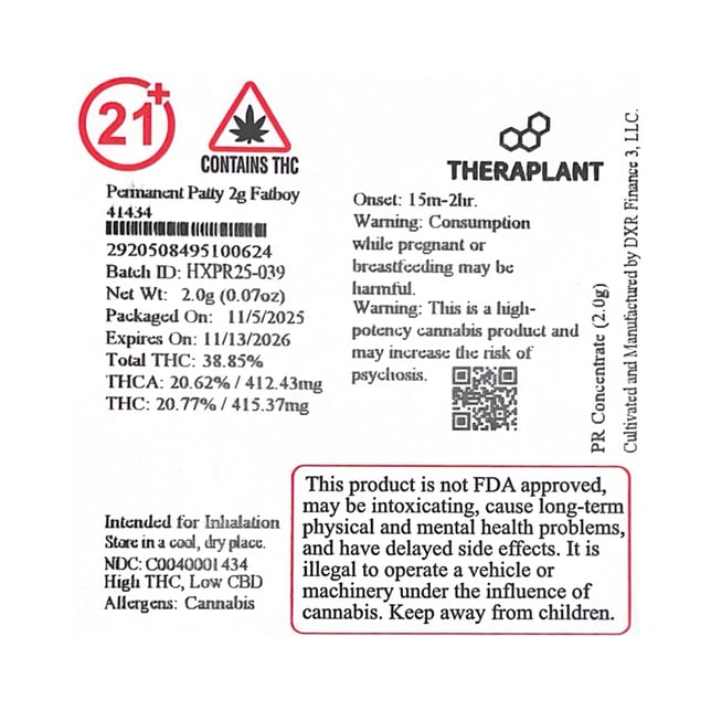 Theraplant - Permanent Patty (H) Fatboy Infused Pre-Roll 1pk (2g) C0040001434 - Image 2