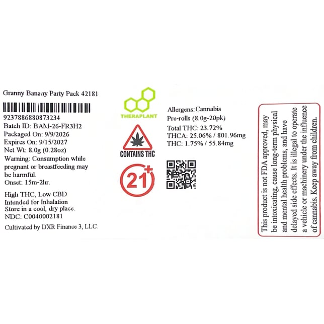 Theraplant - Granny Banany (S) 0.4g Pre-Roll 20pk (8g) C0040002181 - Image 2