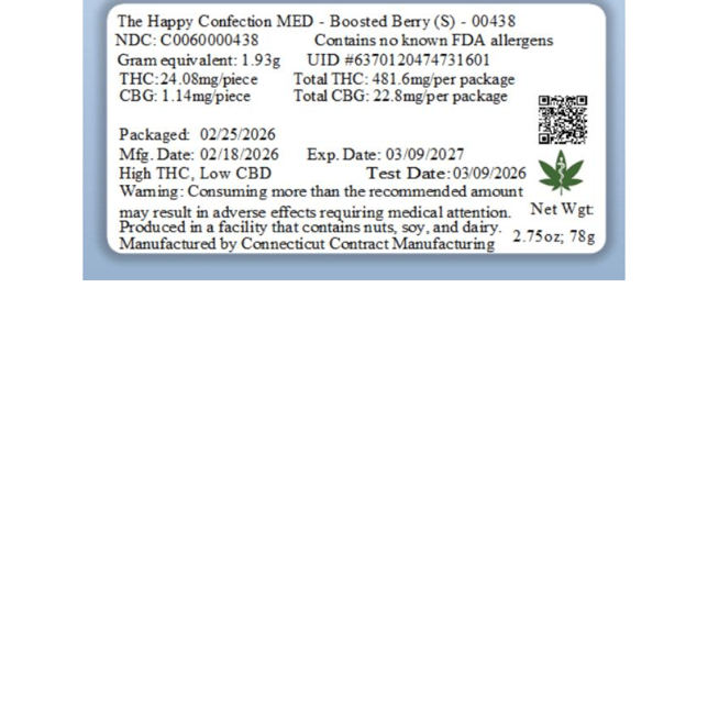 The Happy Confection - Boosted Berry (S) Gummies (24.08mg THC 1.14mg CBG 20pk) C0060000438 - Image 2 The Happy Confection - Boosted Berry (S) Gummies (24.08mg THC 1.14mg CBG 20pk) C0060000438 - Image 2