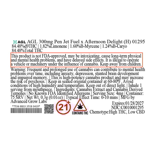 AGL - Jet Fuel x Afternoon Delight (H) Disposable Vape (0.3g) C0010001295 - Image 3