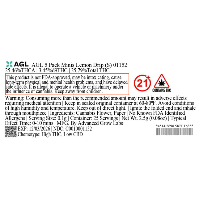 AGL - Lemon Drip (S) 0.5g Pre-Rolls 5pk (2.5g) C0010001152 - Image 3