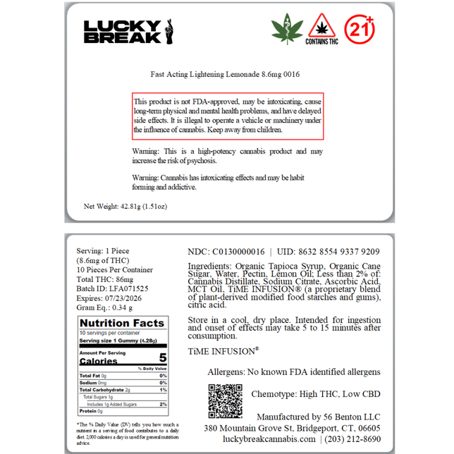 Lucky Break - Lightening Lemonade (H) Fast Acting Lucky Chews (8.6mg 10pk) C0130000016 *NP - Image 4