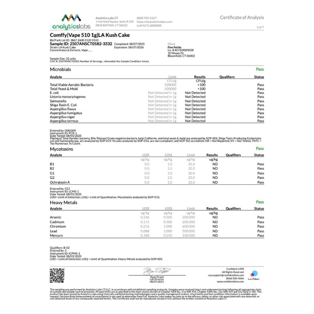 Comffy LA Kush Cake (H) Vape Cartridge C0140000062 - Image 7 Comffy LA Kush Cake (H) Vape Cartridge C0140000062 - Image 7