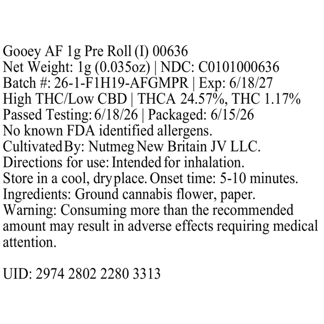 BRIX Cannabis - Gooey AF (I) 1g Pre-Roll 1pk (1g) C0101000636 - Image 2