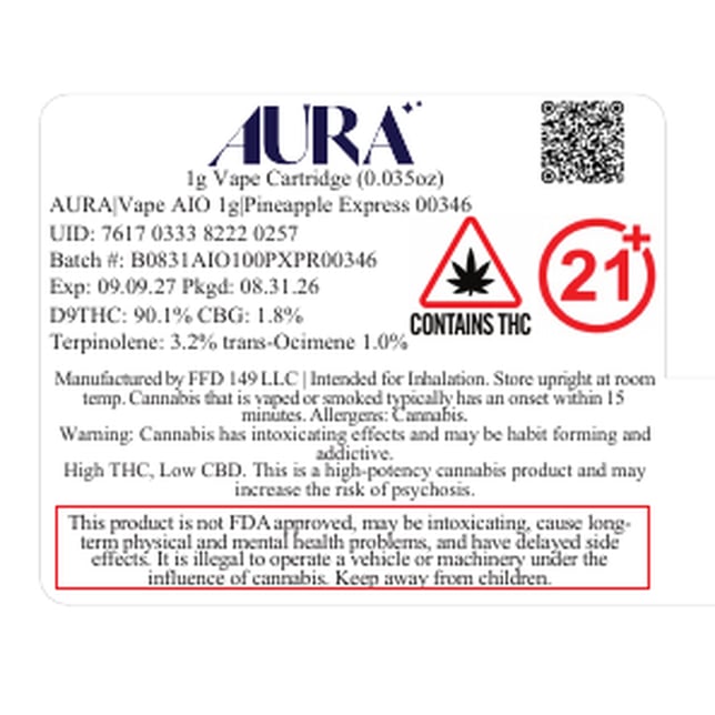 AURA - Pineapple Express (S) Disposable Vape (1g) C0140000346 - Image 2