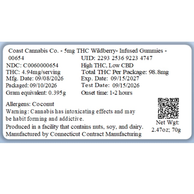 Coast Cannabis Co. - Wildberry (H) Gummies (4.94mg 20pk) C0060000654 - Image 2