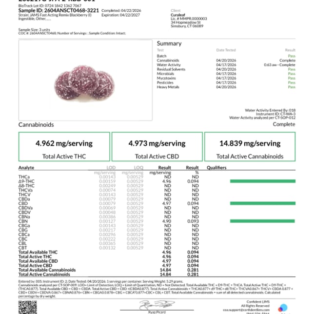 JAMS - Blackberry (I) Remix Fast Acting Ratio Jellies (4.96mg THC 4.97mg CBD 4.9mg CBN 20pk) C0030001748 - Image 3
