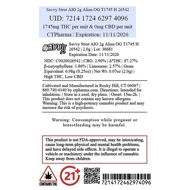 Savvy - Alien OG (H) Strut Disposable Vape (2g) C0020026542 - Image 2
