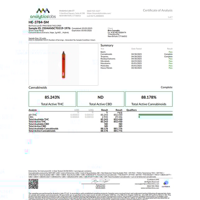 BRIX Cannabis - Soap Mintz (H) AIO Disposable Vape (1g) C0101000230 - Image 3