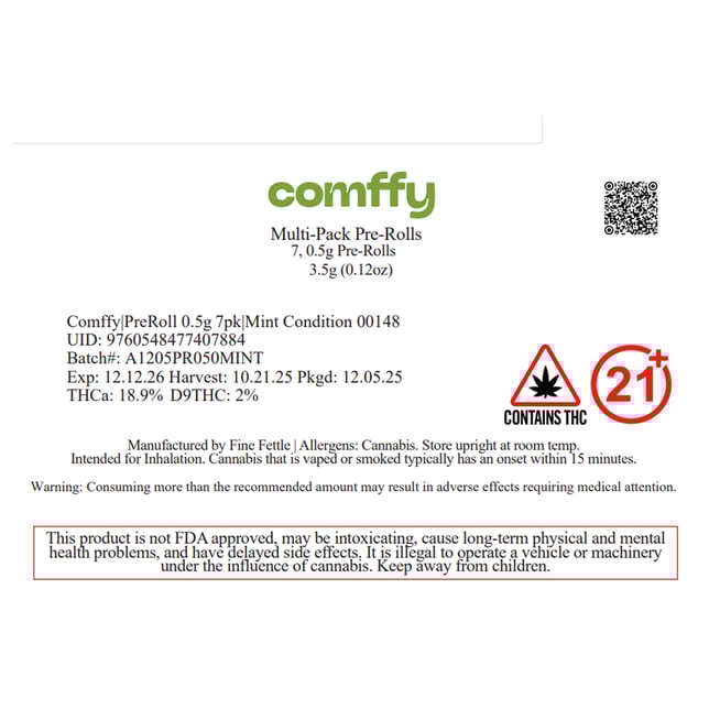 Comffy - Mint Condition (S) 0.5g Pre-Rolls 7pk (3.5g) C0140000148 - Image 2