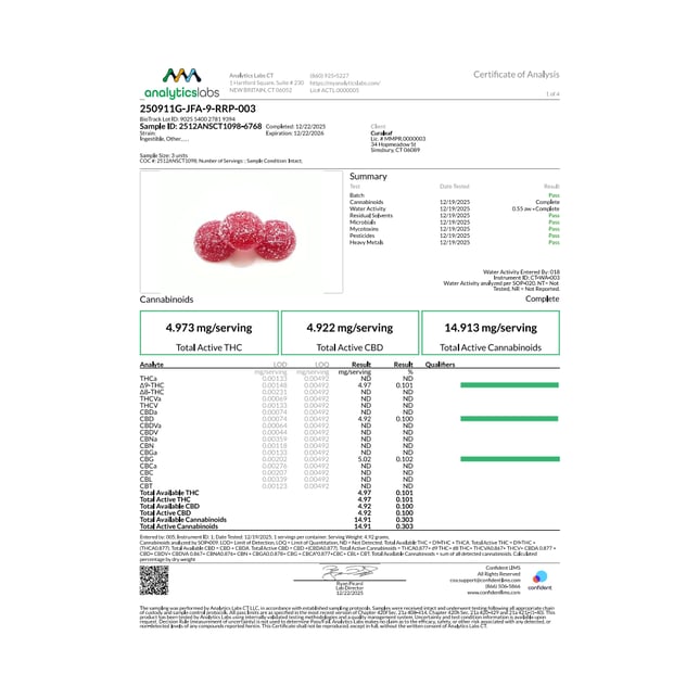 JAMS - Raspberry Pomegranate (H) Remix Fast Acting Ratio Jellies (4.97mg THC 4.92mg CBD 5.02mg CBG 20pk) C0030001348 - Image 3