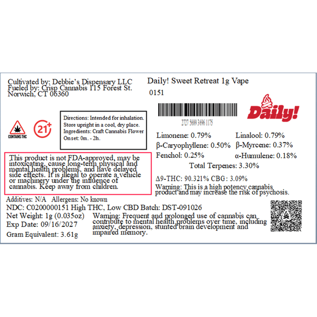 Daily! Sweet Retreat (S) Vape Cartridge C0200000151 - Image 2