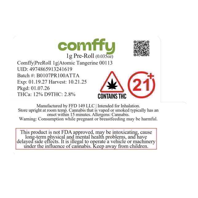 Comffy - Atomic Tangerine (S) 1g Pre-Roll 1pk (1g) C0140000113 - Image 2