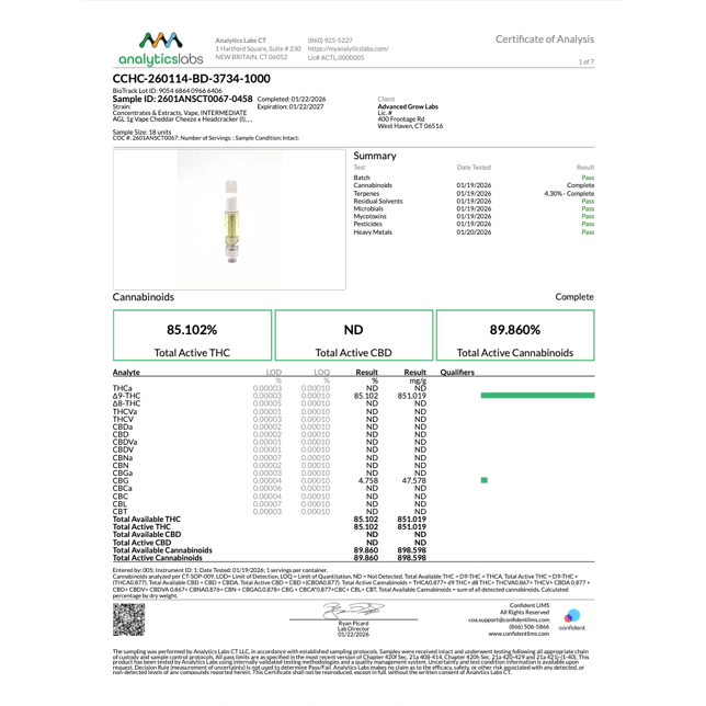AGL Cheddar Cheeze x Headcracker (I) Vape Cartridge C0010001280 - Image 4 AGL Cheddar Cheeze x Headcracker (I) Vape Cartridge C0010001280 - Image 4