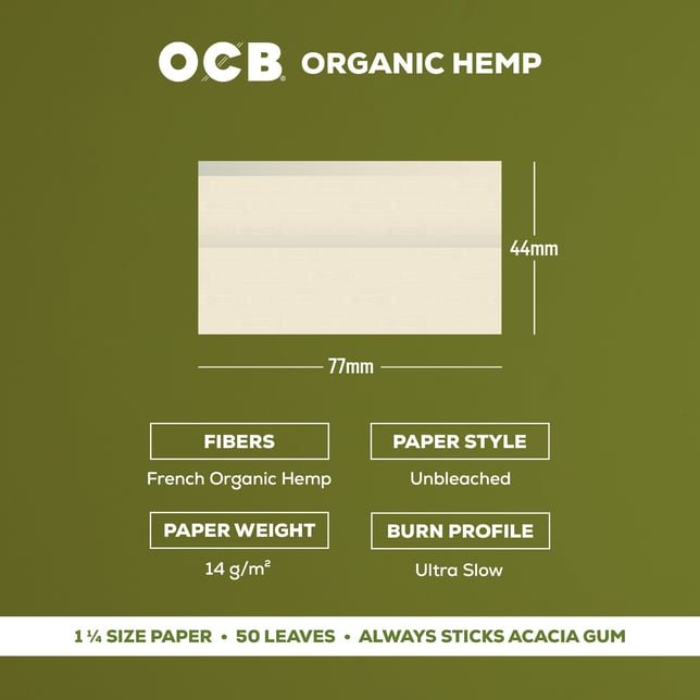 OCB® Organic Hemp Rolling Papers - 1 1/4 [50 leaves] - Image 3