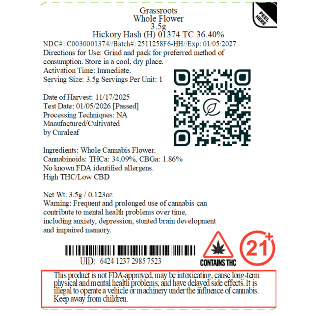 Grassroots - Hickory Hash (H) Flower  C0030001374 - Image 2